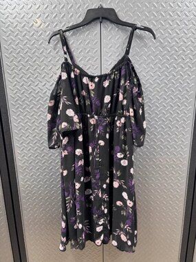 Torrid black floral dress with pink & purple flowers